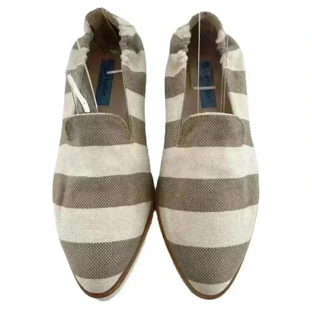 Dee Keller womens flats size 35.5 taupe cream canvas pointy to flatform loafers
